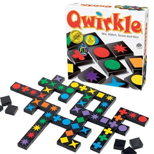 Image showing the game box and game pieces from qwirkle game.